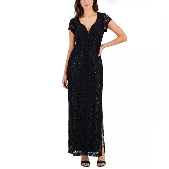 Connected Apparel Black V-Neck Flutter Sleeve Sheath Dress - Picture 1 of 15
